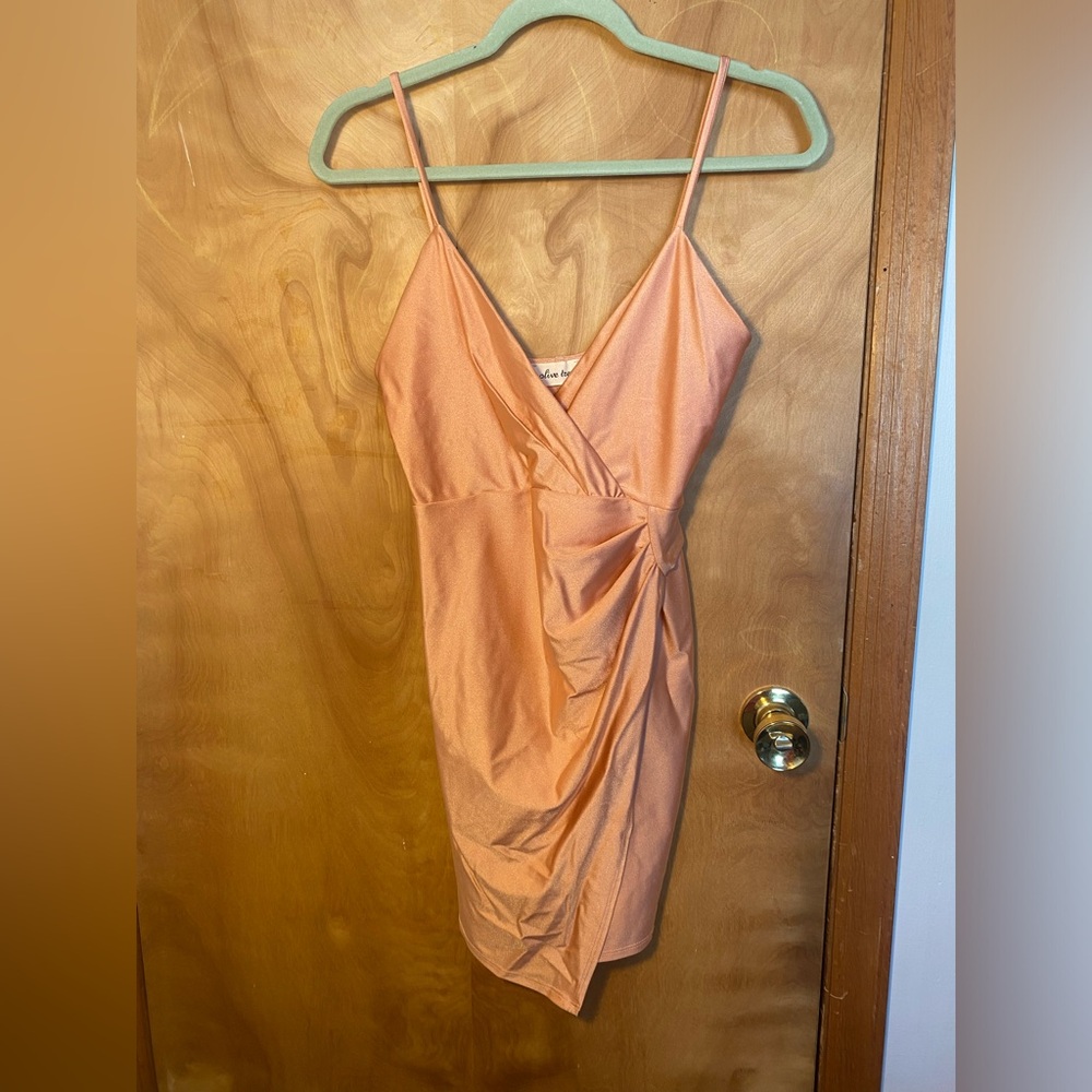 Short peach wedding guest dress